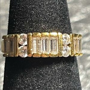 CZ & Gold/Silver Emerald-cut Eternity Band, sz 7